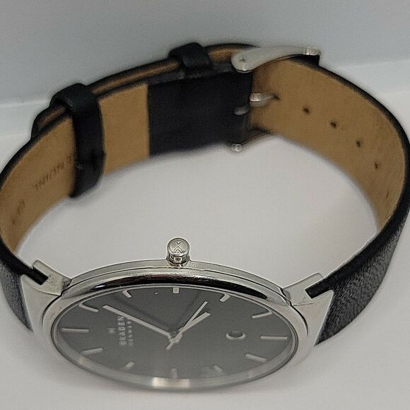 Skagen Ancher SKW6104 Men\'s Black Leather Analog Dial Quartz Wrist Watch AM578 main image 10